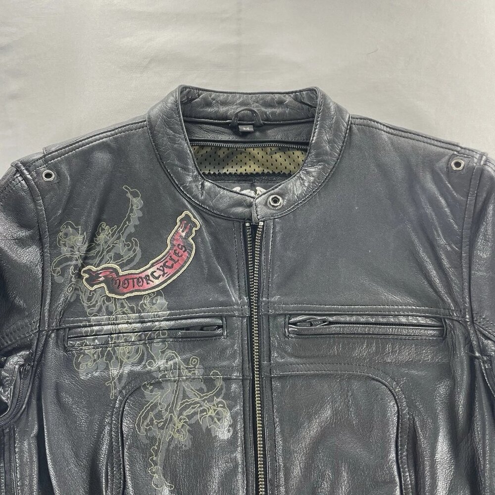 Harley Davidson Women's Black Leather Motorcycle Jacket - Size Medium Camo Liner - Picture 2 of 14